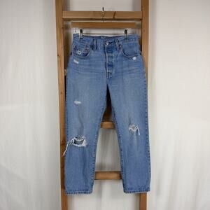Levi’s 501 Jeans Size 27 Medium Wash Distressed Button Front Denim